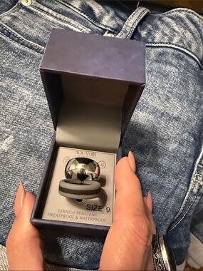 Aquamir Men’s Ring Combo Silver Dome Ring and Dark Grey and Black Silicone Ring